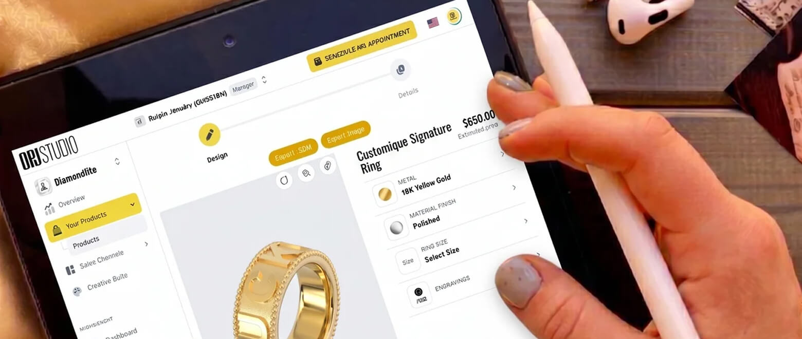 OPJ Studio jewelry configurator used on a tablet